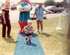 Andy at three years old, running from Papa Smurf.